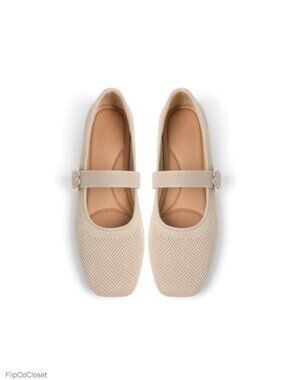 Mary Jane Ballet Flats Square Toe Stretch Knit Comfort Work Shoes